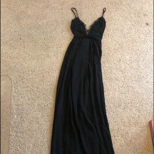 Long black prom dress with double slits